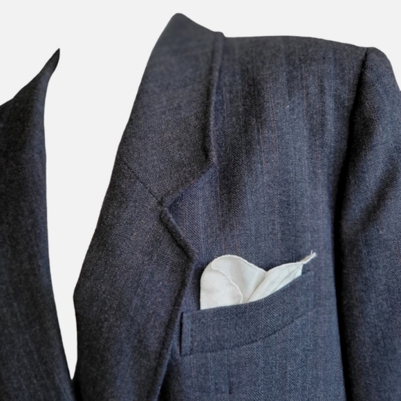 Vintage hand-made woolen long jacket blazer charcoal grey double breasted 10 - Picture 7 of 15